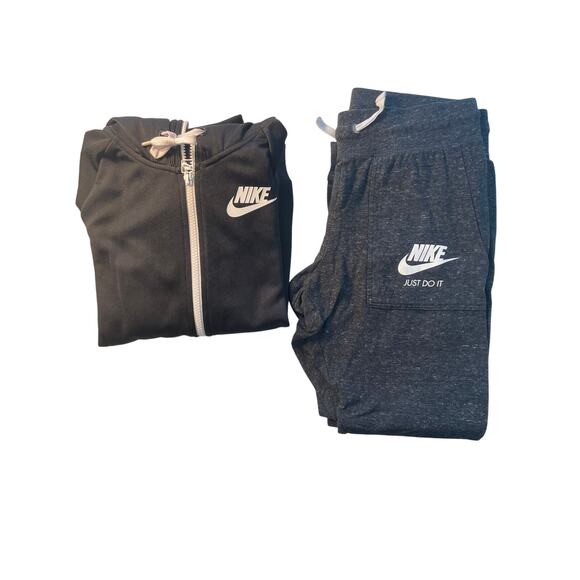 NIKE Hoodie + Joggers Set – Charcoal Gray, Red Stripe, Size Small, Athleisure - Picture 1 of 12
